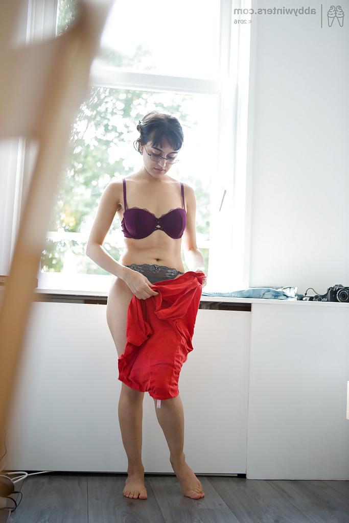 16P Skinny nerd Yasmeena pulling panties and jeans on while getting dressed