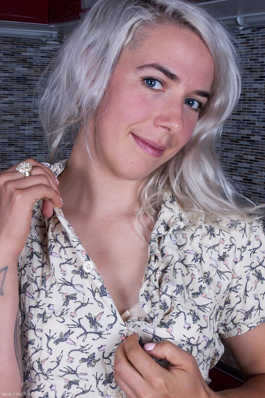 18P Blonde sweetie with tiny tits Cordelia teases with her hairy muff and armpits