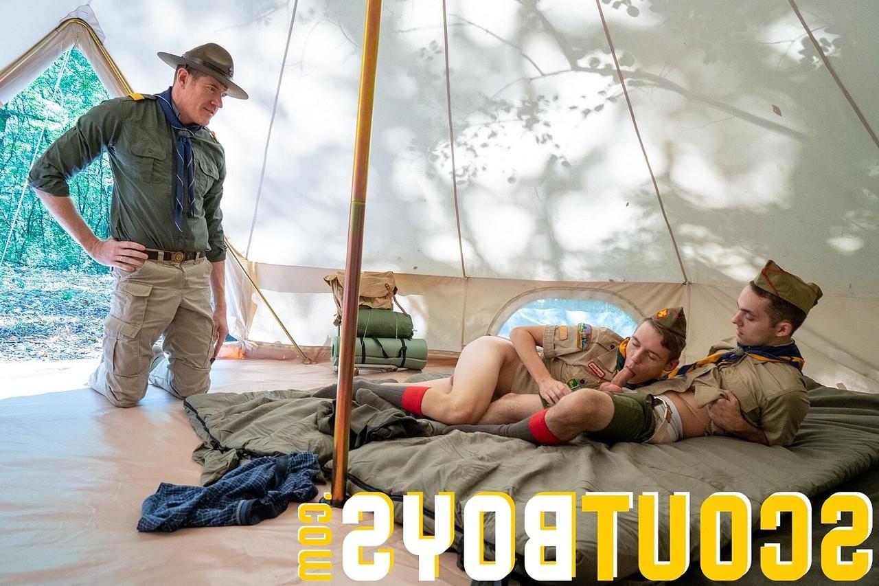 20P Muscular gay Scoutmaster Wolf has a wild anal threesome with sexy twinks