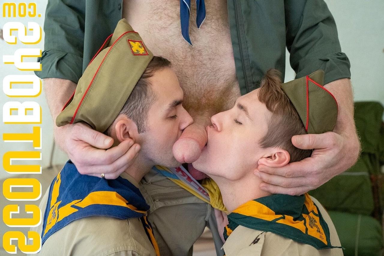 20P Muscular gay Scoutmaster Wolf has a wild anal threesome with sexy twinks
