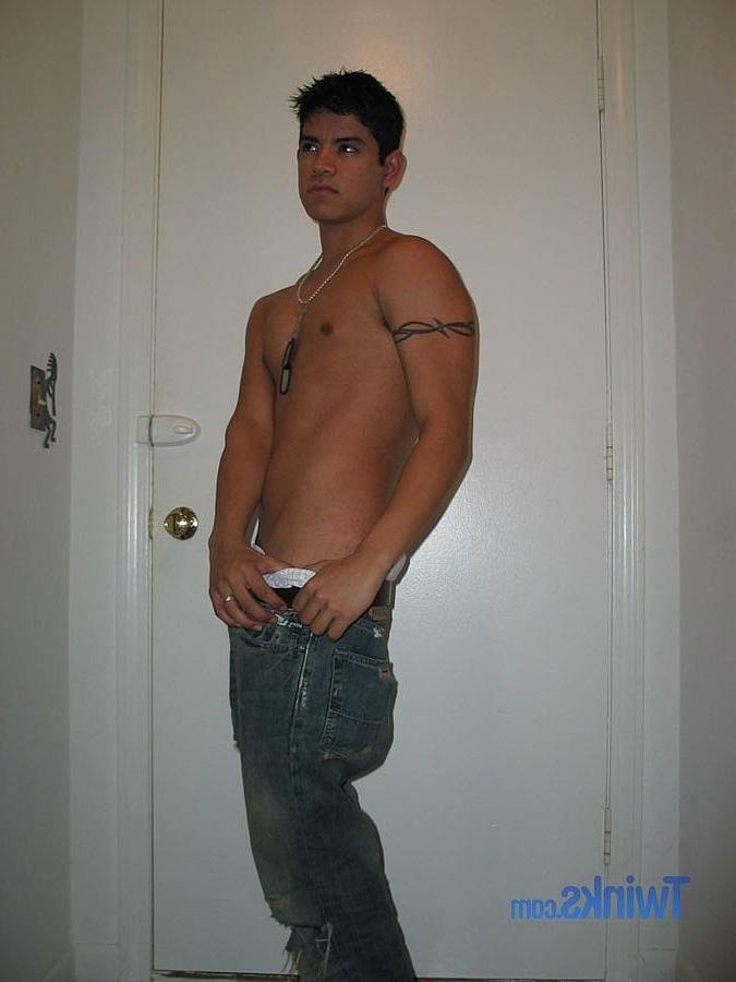 20P Brunette twink Andre M slowly undresses and touches his big cock