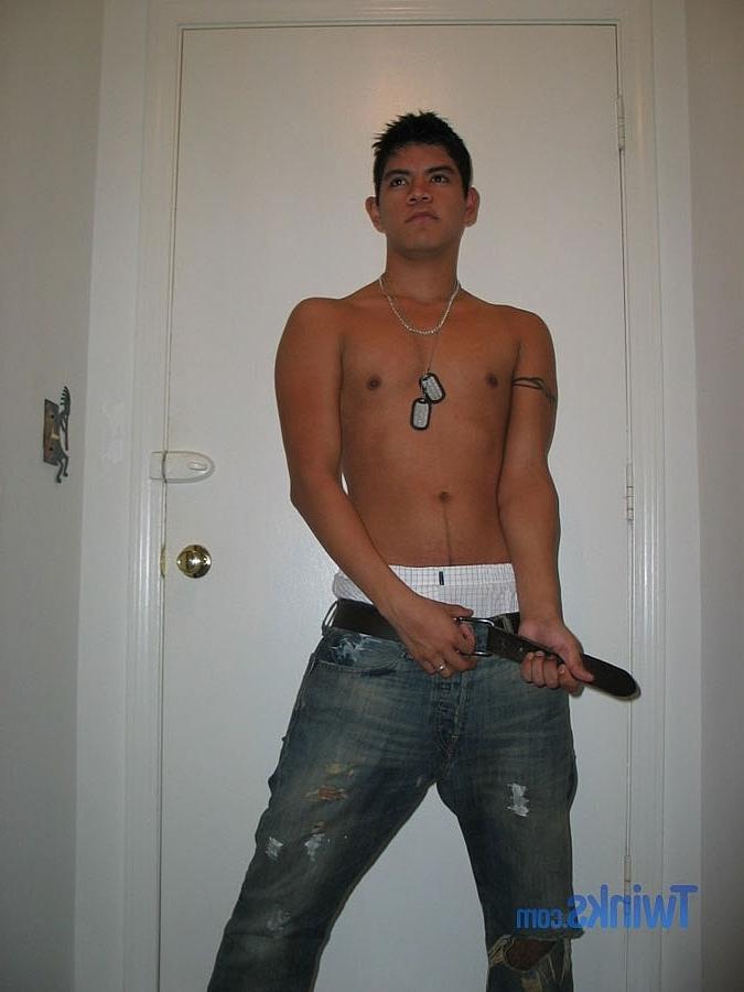 20P Brunette twink Andre M slowly undresses and touches his big cock