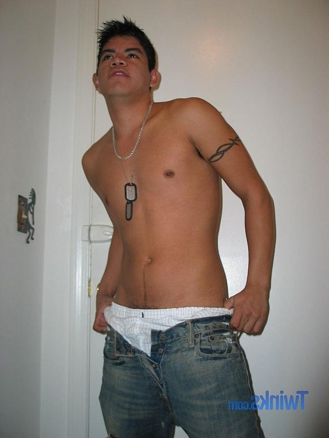 20P Brunette twink Andre M slowly undresses and touches his big cock