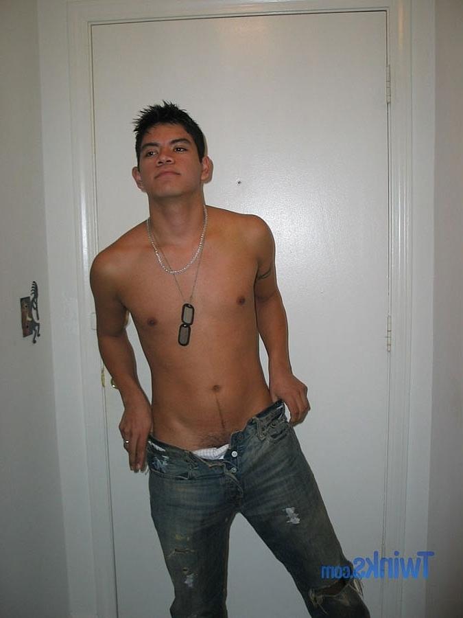 20P Brunette twink Andre M slowly undresses and touches his big cock