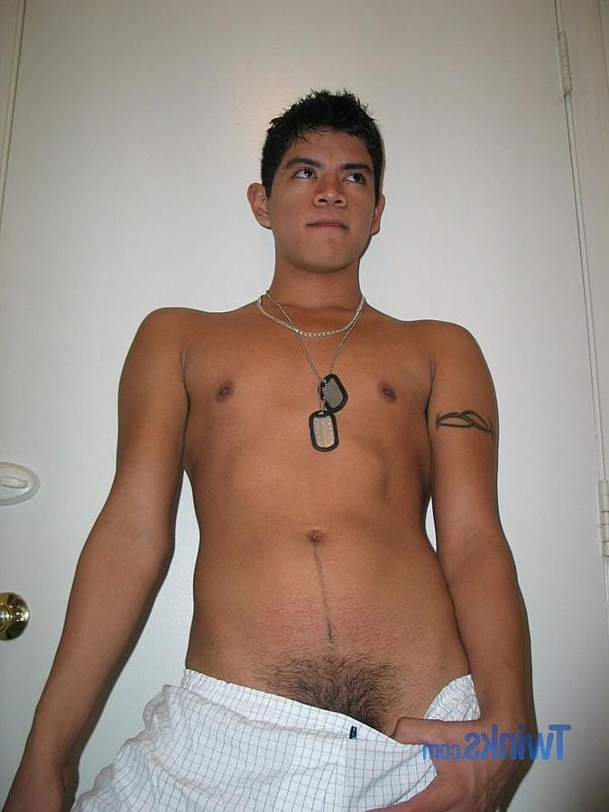 20P Brunette twink Andre M slowly undresses and touches his big cock