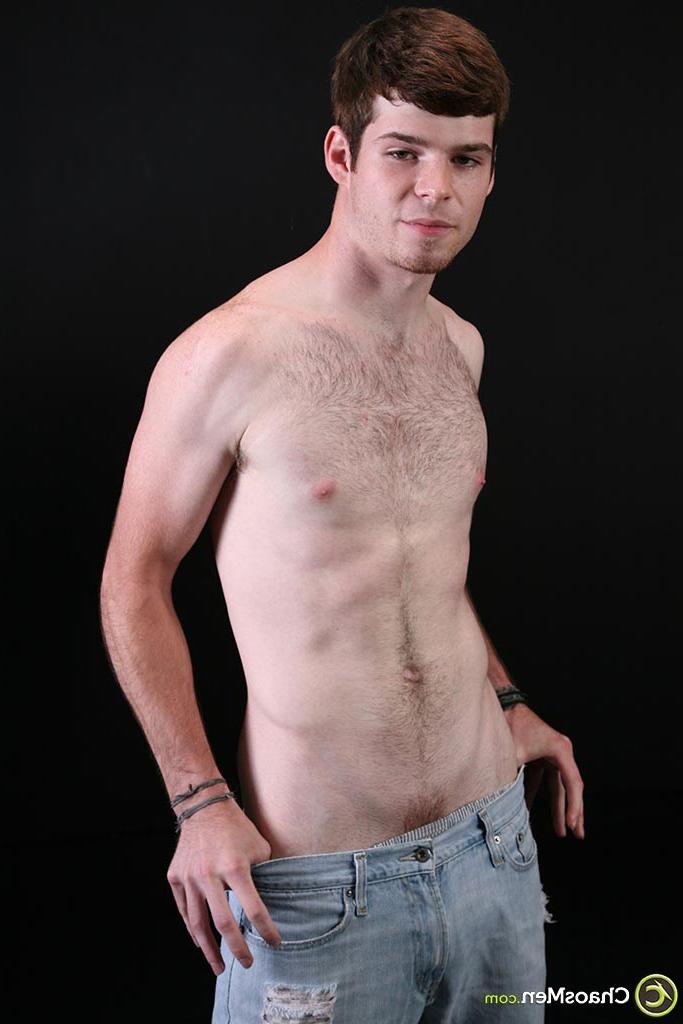 20P Gorgeous brunette twink Jebidiah with a hairy chest strokes his hard big cock
