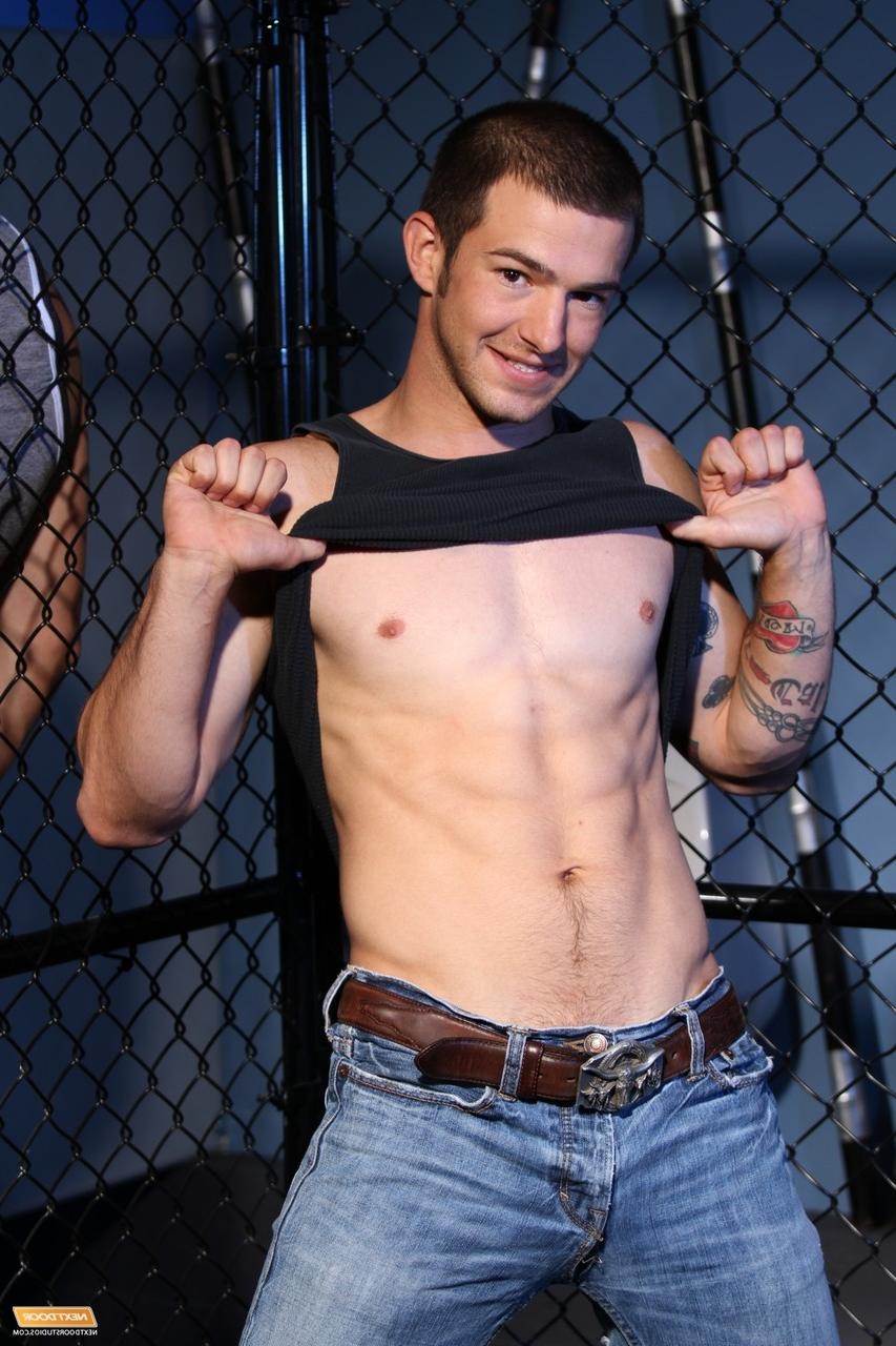 20P Gay stallions Brandon Bronco and Jax Dylan strip & jerk off in the basement