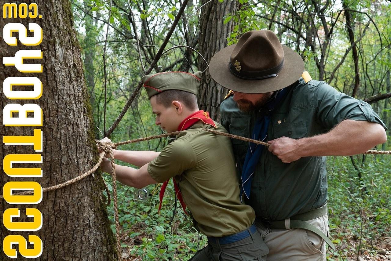 20P 2 horny scout twinks spread their legs for their scoutmaster's dick in a tent