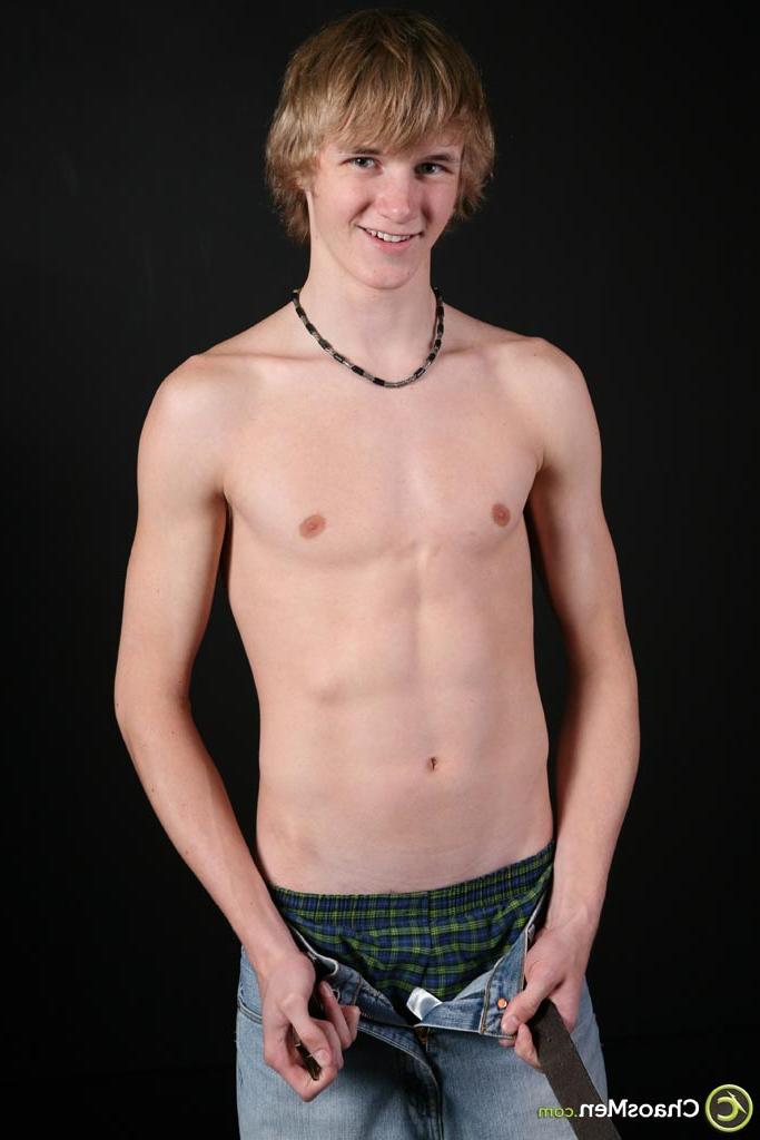 20P Cute blonde twink Stash displaying his skinny body and firm booty in a solo