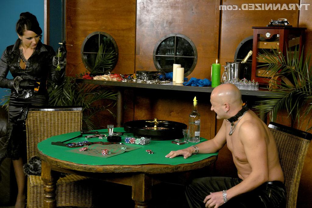 16P Gambling femdom Gina Killmer whips the naked loser & binds his cock and balls