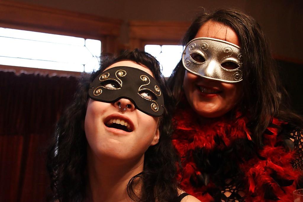 16P Masked fetish ladies have some kinky lesbian groupsex fun
