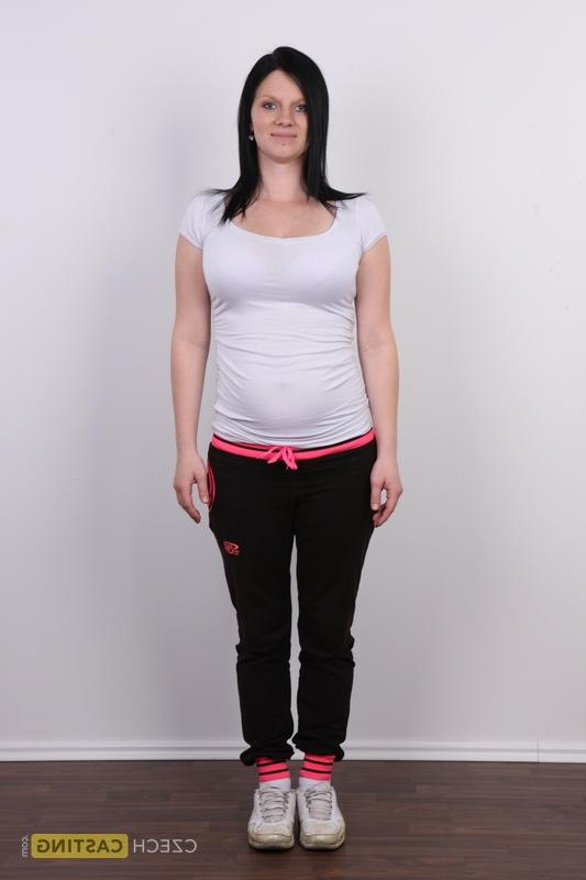 12P Dark haired girl Jarka gets totally naked on a stool while pregnant
