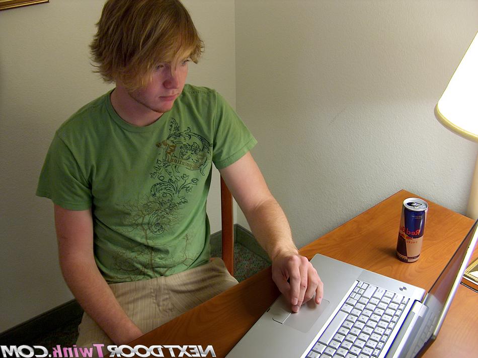 20P Blonde twink Elliot strips and strokes hi hard cock before falling asleep