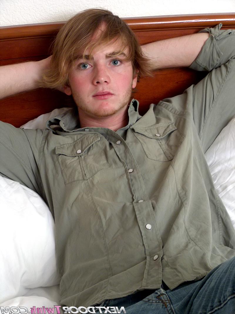 20P Blonde twink Elliot strips and strokes hi hard cock before falling asleep