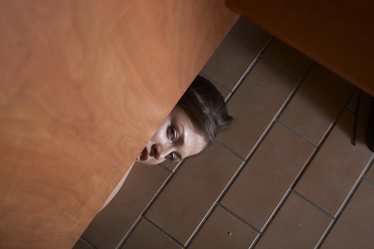 16P Rebecca enters the locker room and immediately starts sucking old man's cock