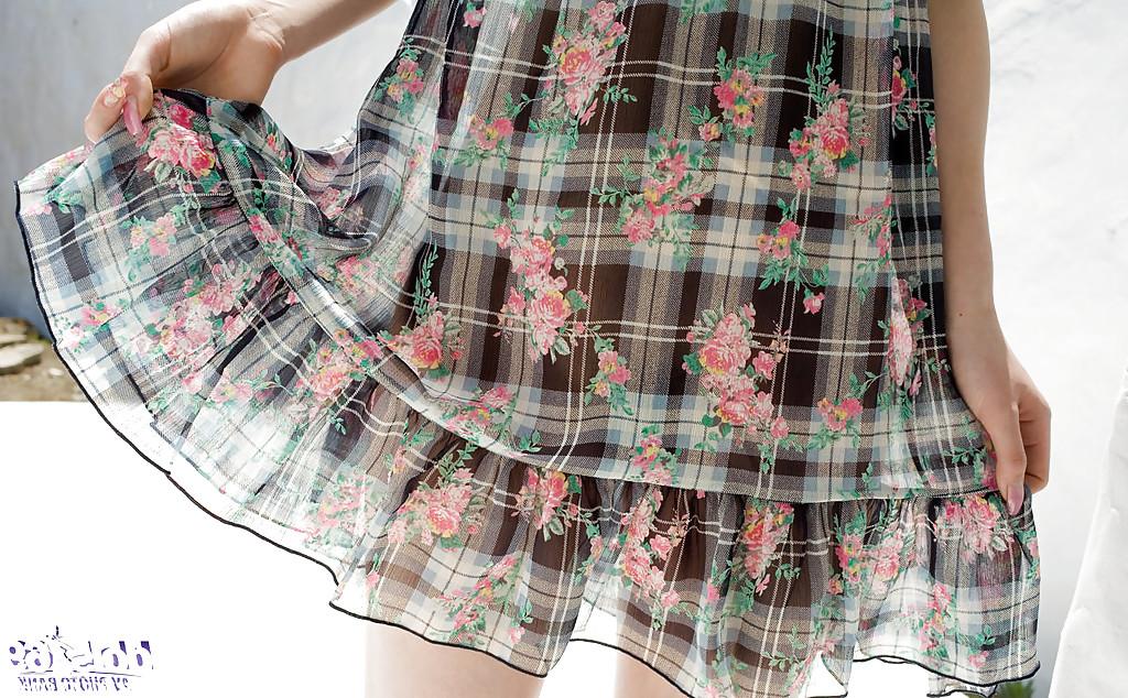15P Petite asian babe Miyu Nakai has no lingerie under her fancy dress