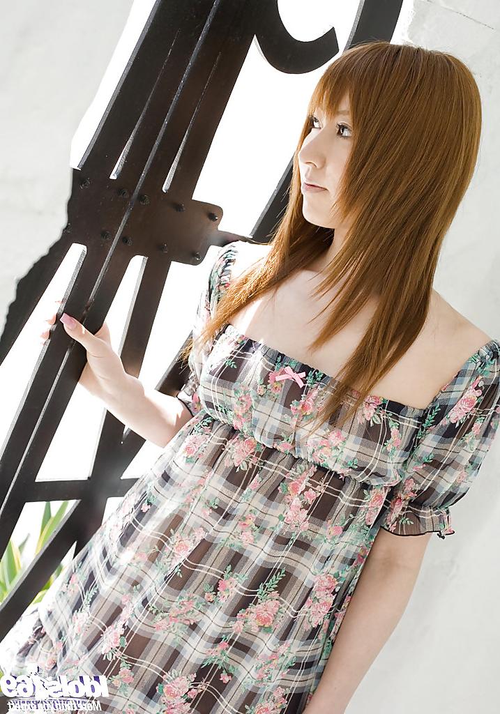 15P Petite asian babe Miyu Nakai has no lingerie under her fancy dress