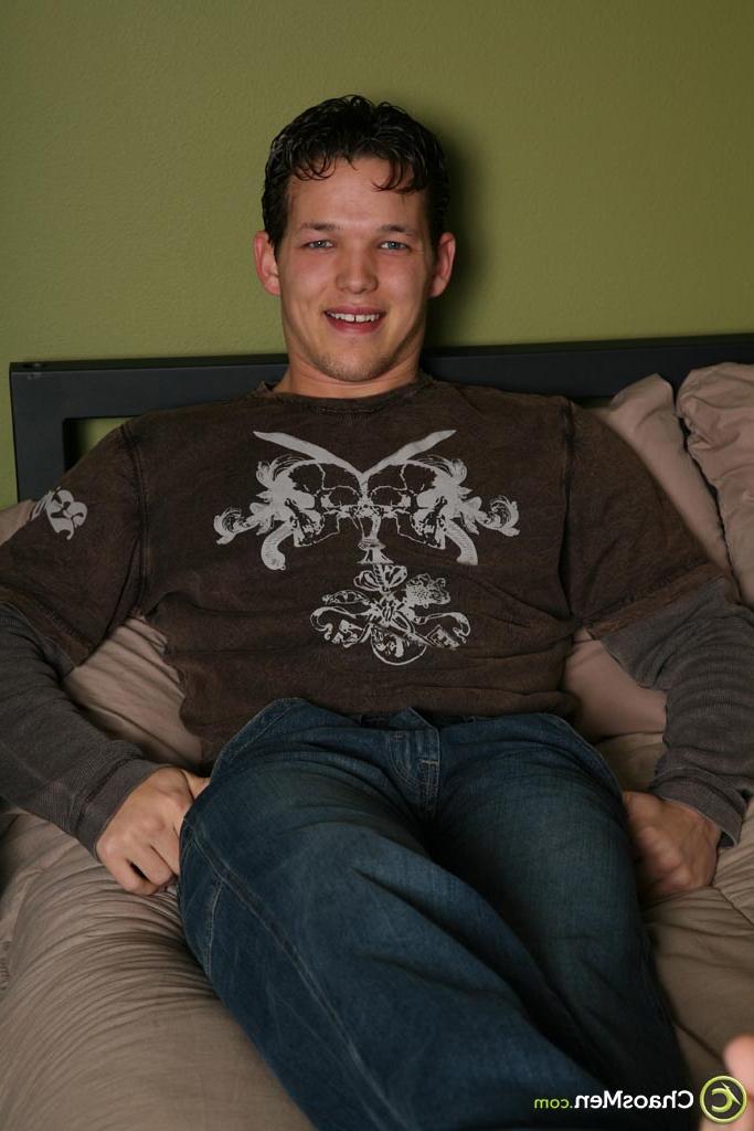 19P Handsome guy Bryan strips and strokes his big dick until he ejaculates
