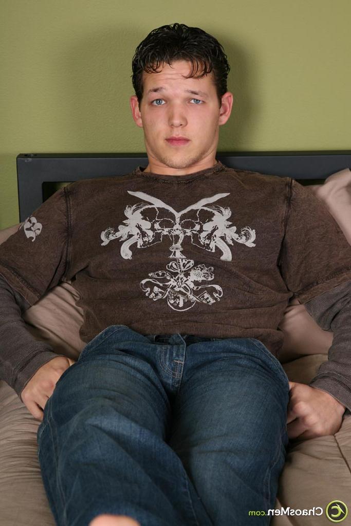 19P Handsome guy Bryan strips and strokes his big dick until he ejaculates