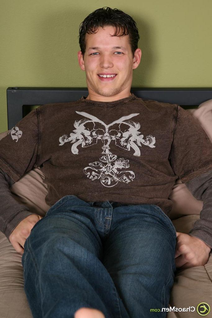 19P Handsome guy Bryan strips and strokes his big dick until he ejaculates