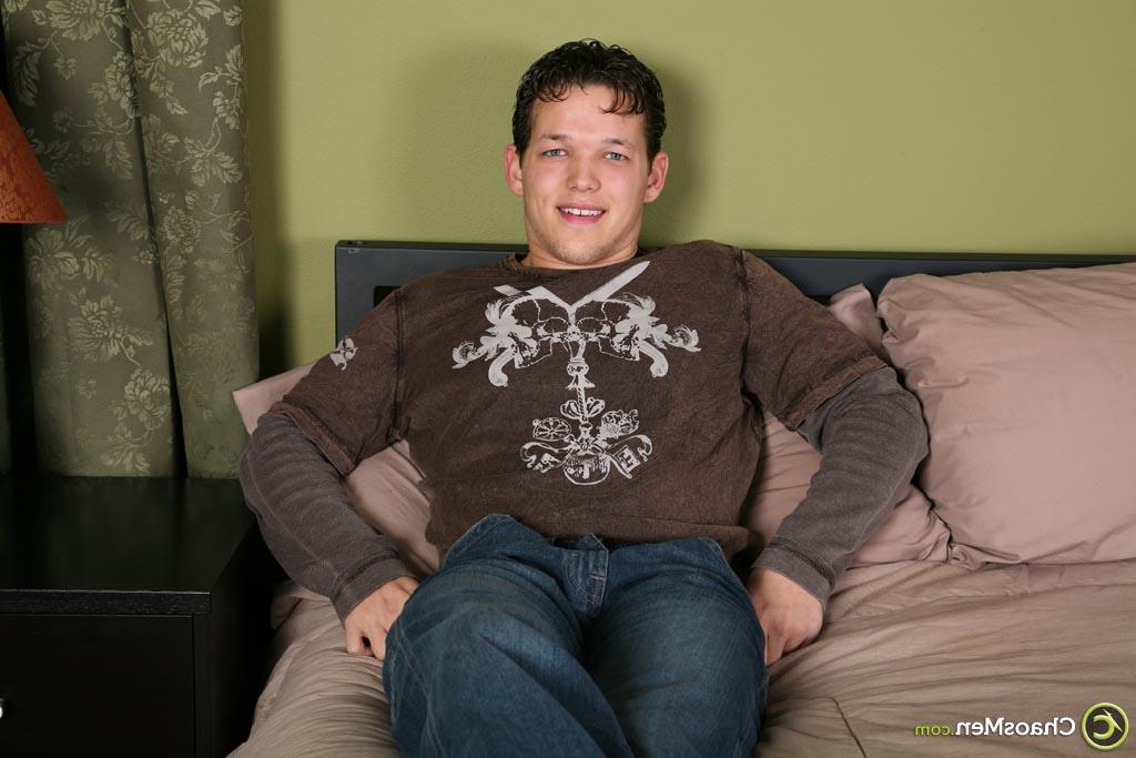 19P Handsome guy Bryan strips and strokes his big dick until he ejaculates