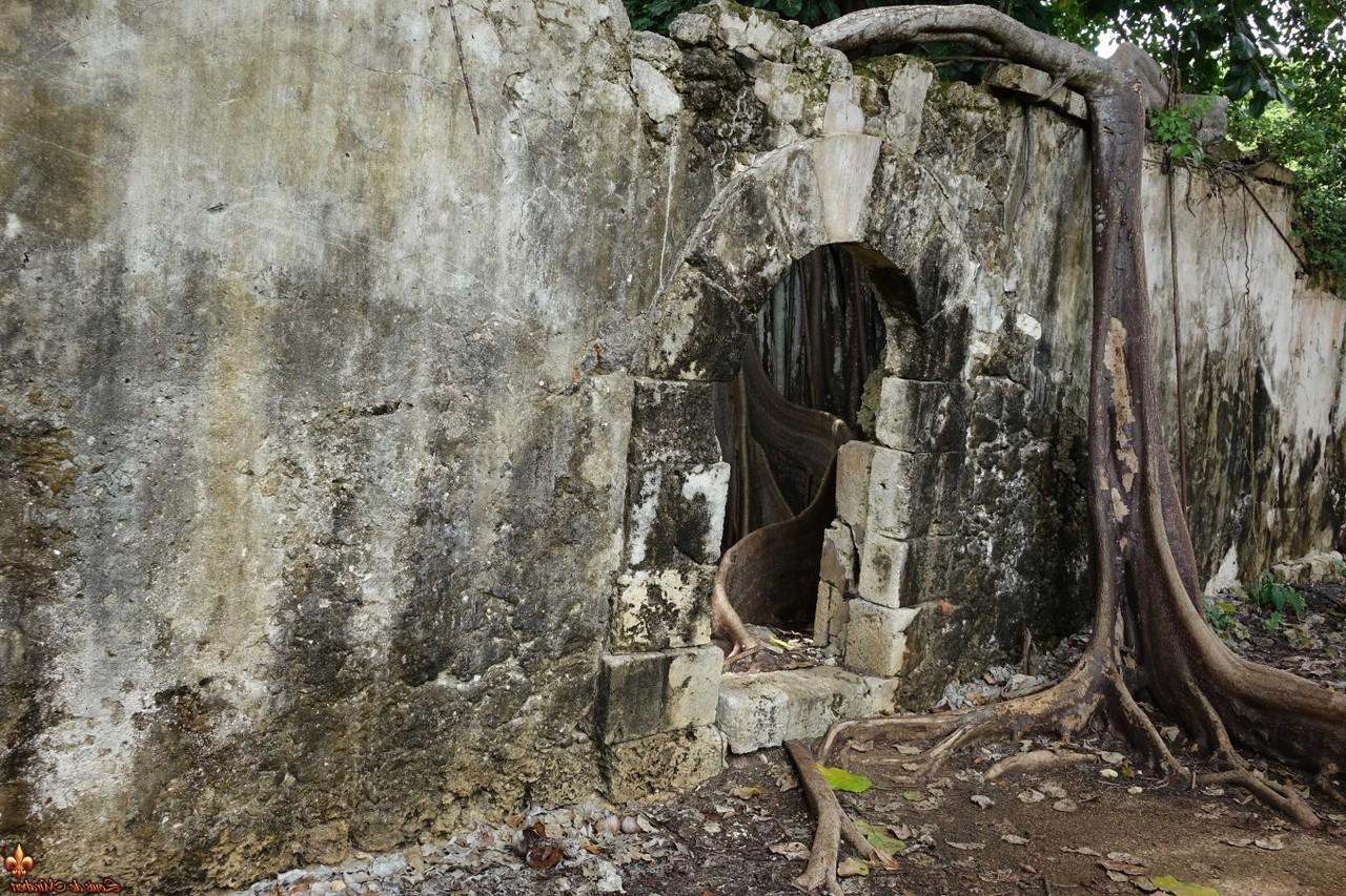 16P Jess, garota solo de ébano, expõe um seio perto de uma antiga prisão em Guadalupe