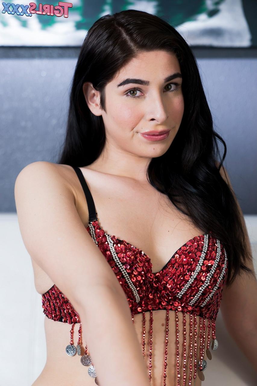 16P Raven-haired shemale Alexa Scout strips & unveils her rod, big ass & butthole