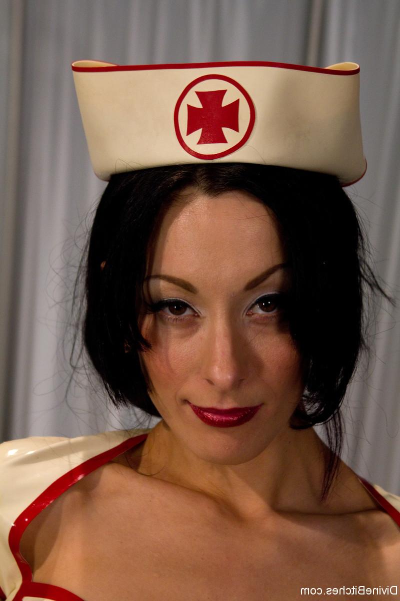 17P Dark haired nurse January Seraph provides black slave with CBT in dungeon