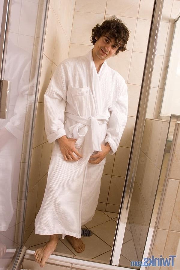 20P Crazy twink Ryan M drops his robe and touches his big dick in the shower