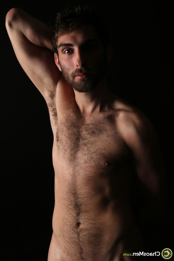 20P Gay brunette with a beard Baker undresses and flaunts his big dick
