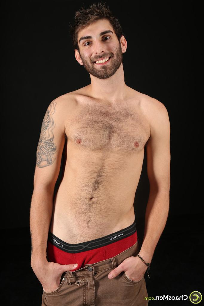 20P Gay brunette with a beard Baker undresses and flaunts his big dick