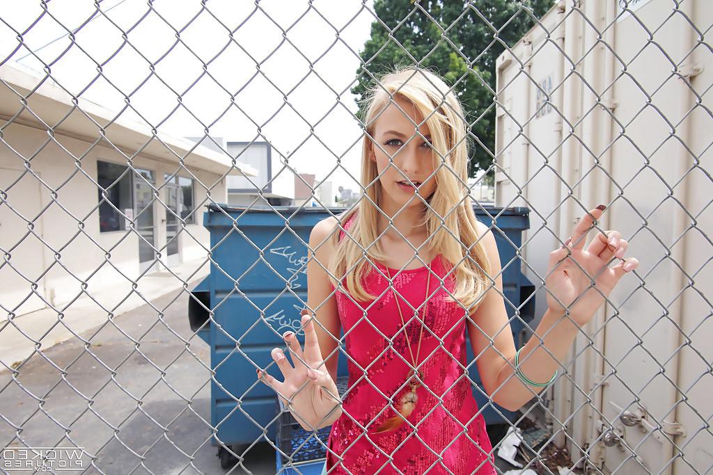 13P Blonde babe Alexa Grace flashing tiny teen pornstar tits outdoors