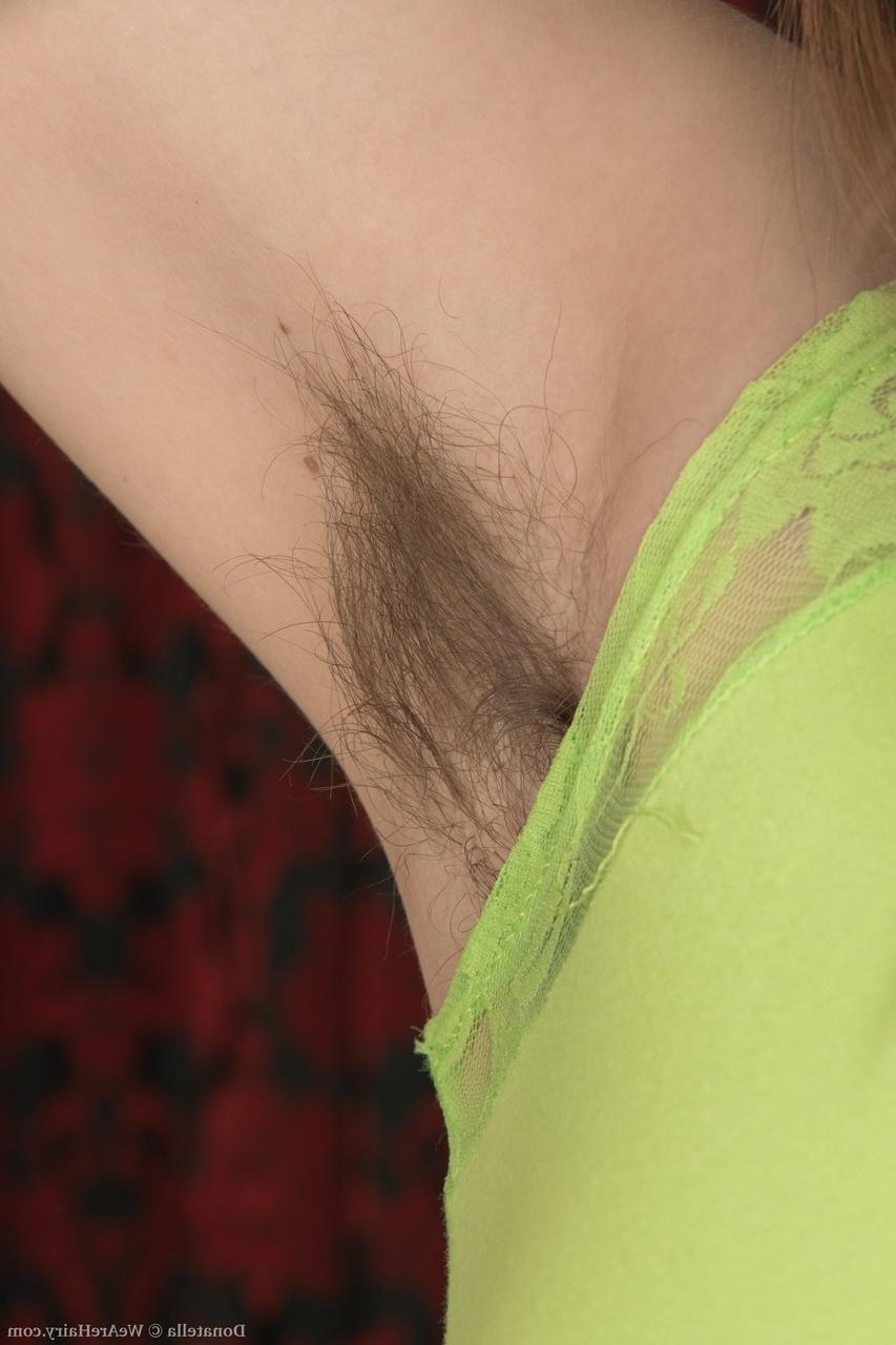 18P Wife with nice tits Donatella lets out her hairy pussy & unveils hairy armpits