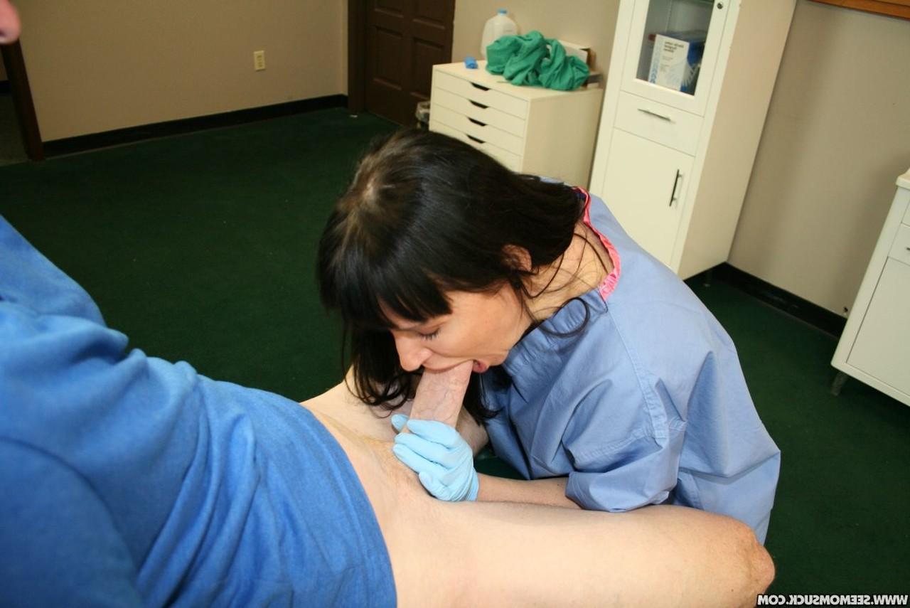 20P Dark haired MILF nurse gives a lovely blowjob to her horny patient