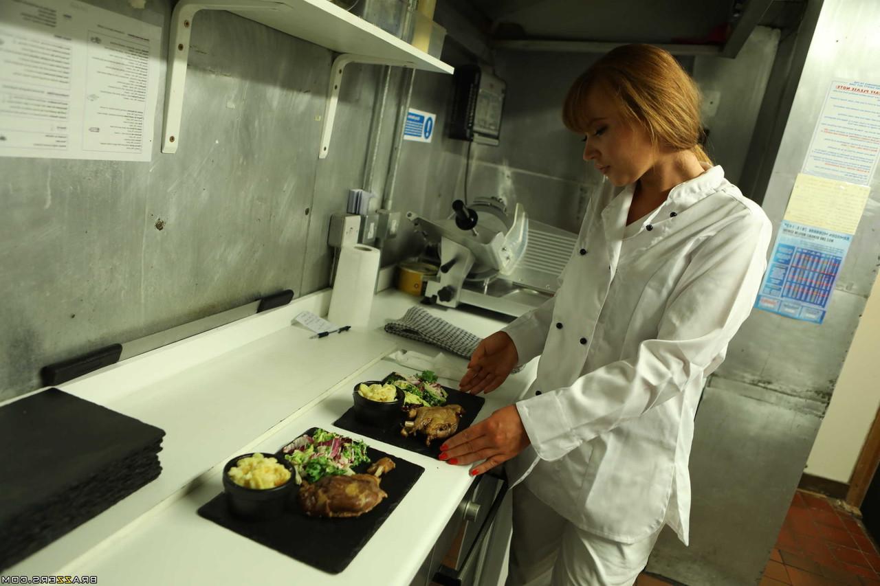 20P Busty British chef Ashleigh Devere enjoys a big dick in various positions