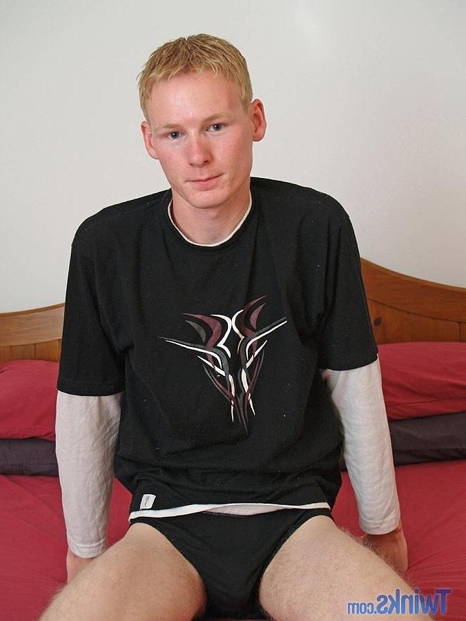 20P Blond twink Ash G poses and strips before stroking his own dick
