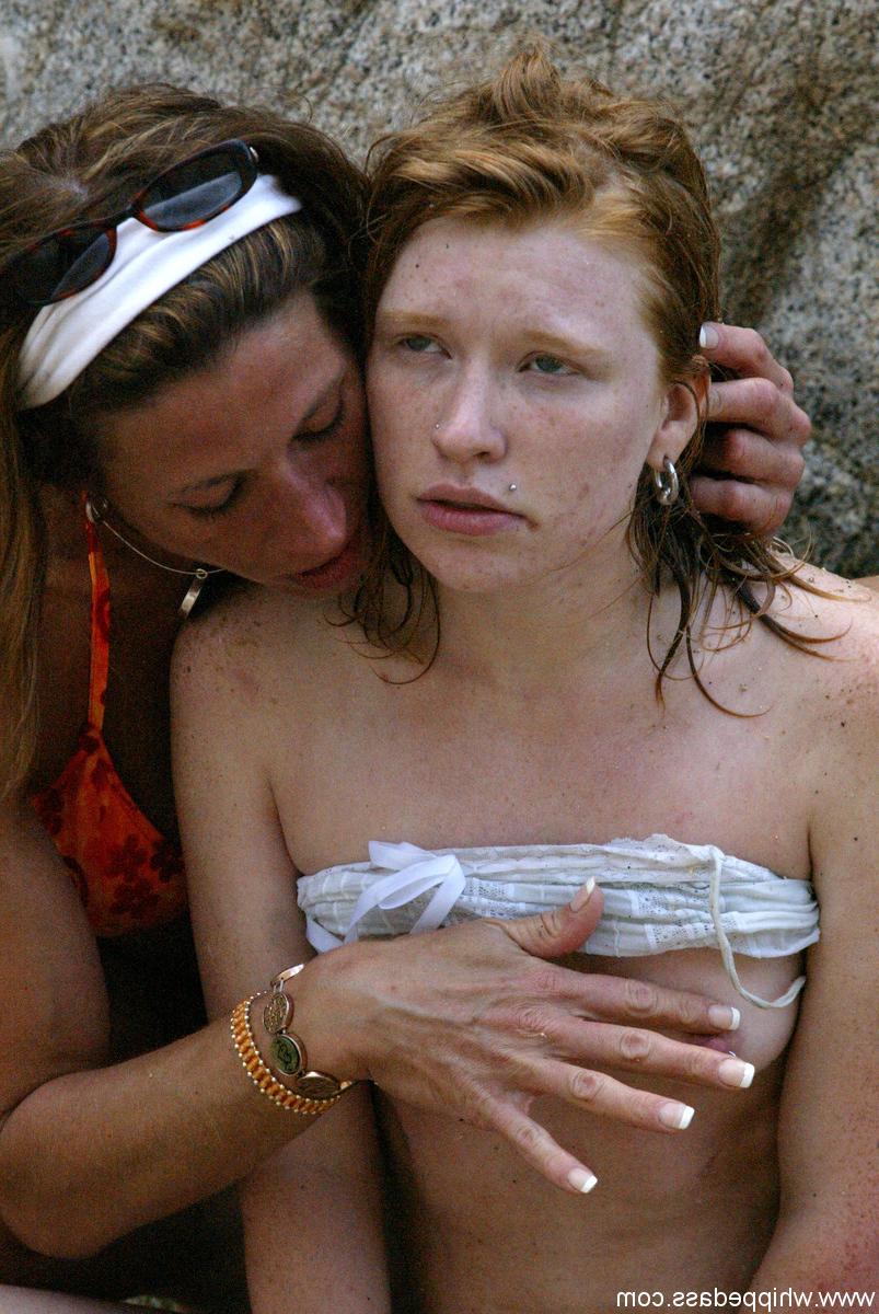 20P Teen with tiny pierced nips gets tied up outdoors and groped by a hot MILF