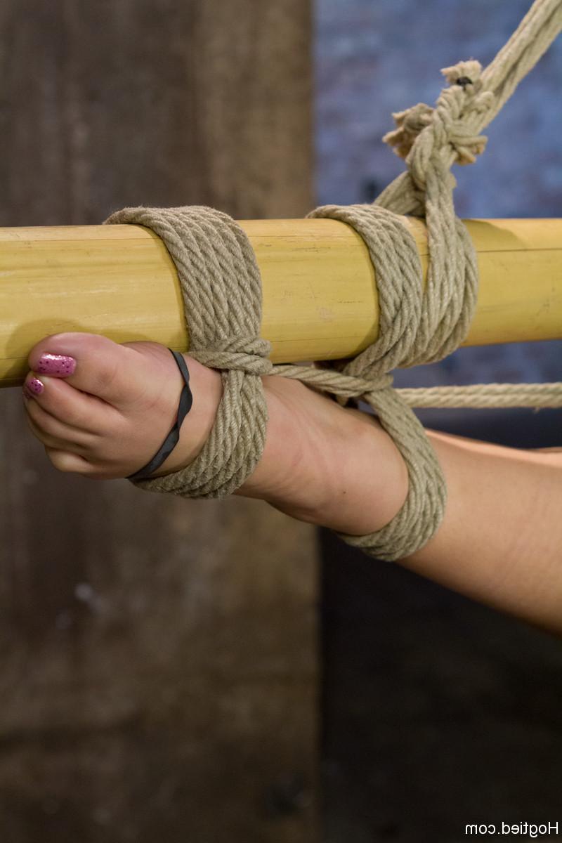 20P Tied-up Latina Kristina Rose getting clamped while in rope bondage suspension