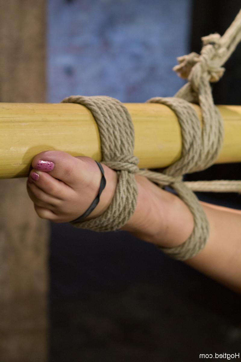 20P Tied-up Latina Kristina Rose getting clamped while in rope bondage suspension