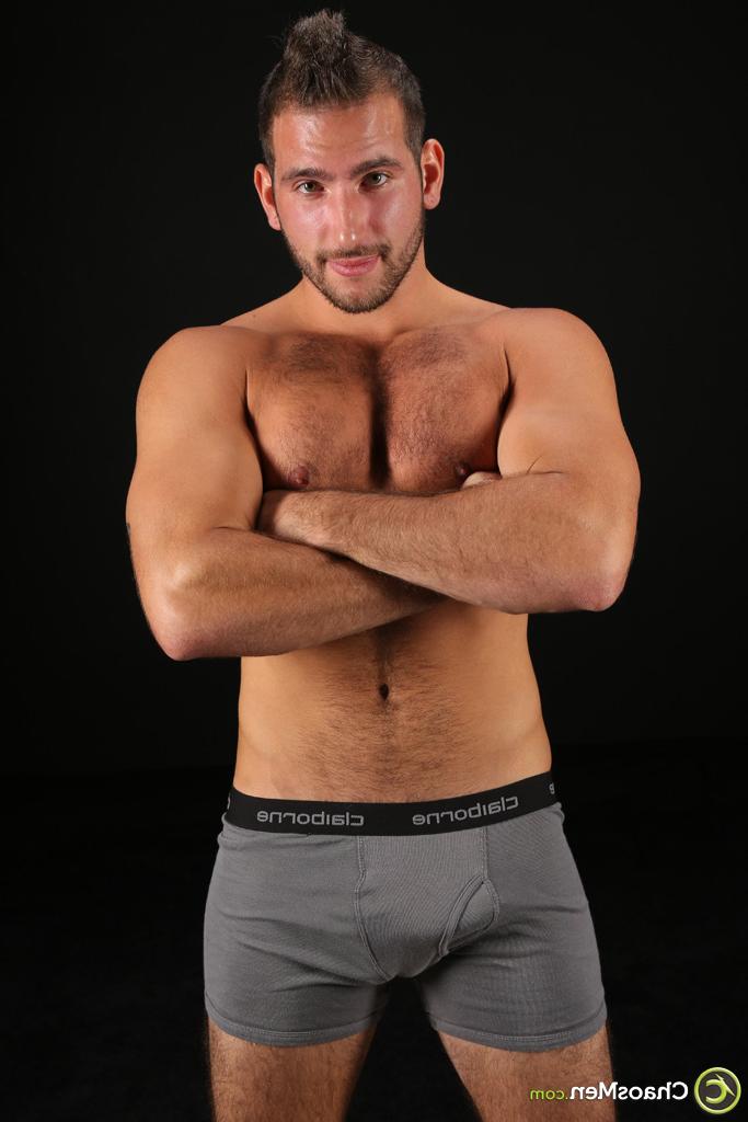 20P Charming twink Armani strips and shows his hairy chest, round ass & hard dick