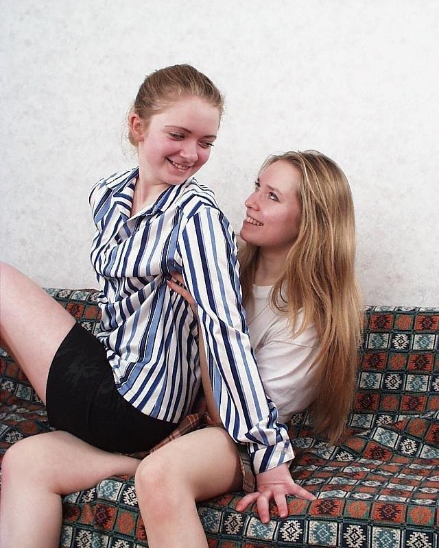 20P Lesbian teens show their shaved cunts & their small tits while fooling around