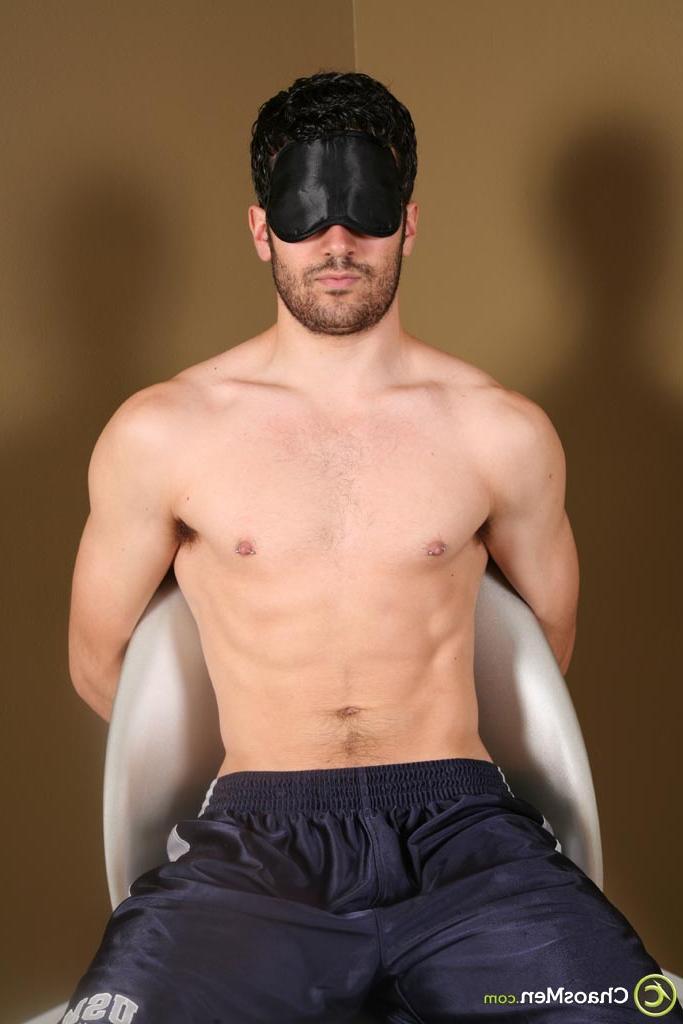 18P Kinky blindfolded and tied up gay hunk Silas gets his dick sucked in a chair