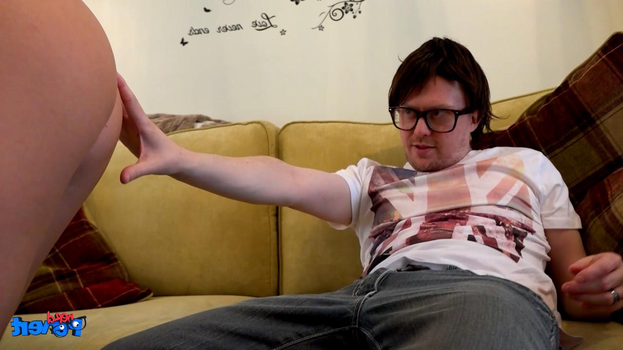 20P Brunette babe with eyeglasses gets her mouth fucked & jizzed by a nerd