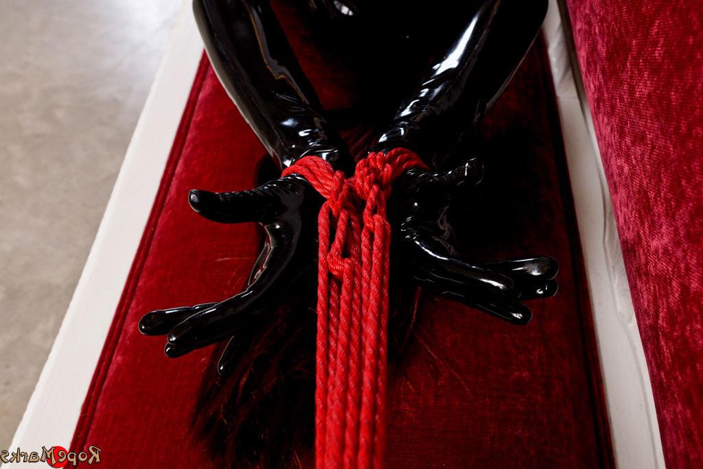 16P Natural redhead finds herself tied up while wearing head to toe latex clothing