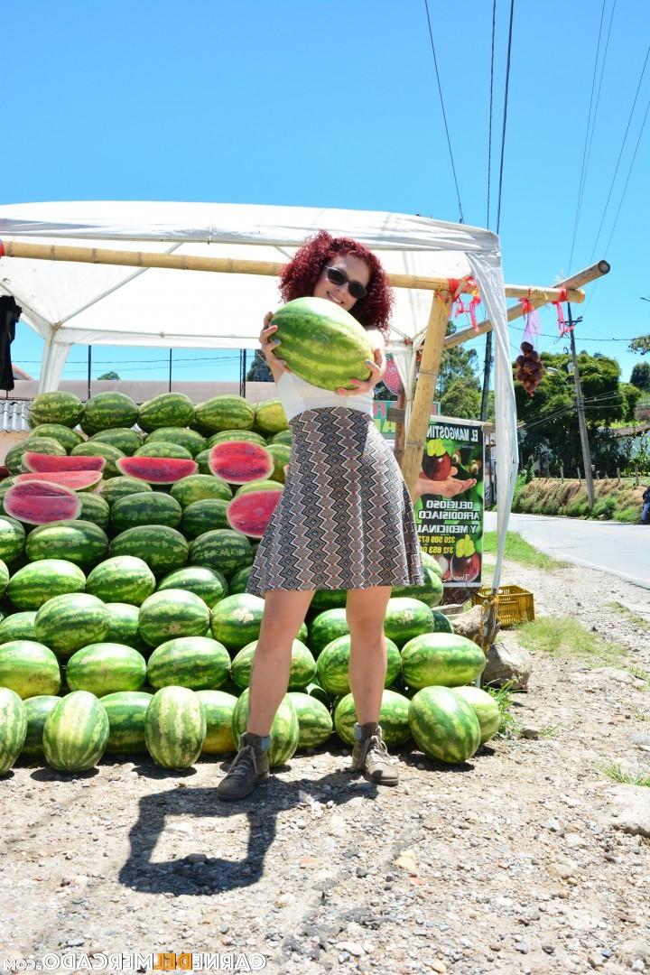 20P Ball licking redhead Latina enjoys some melon & fresh cum with her big cock