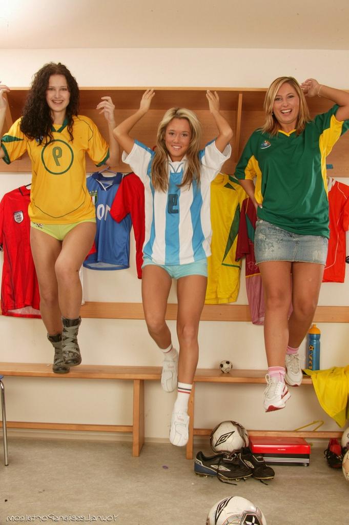 16P Teen lesbians pleasure each other with dildos wearing soccer uniforms