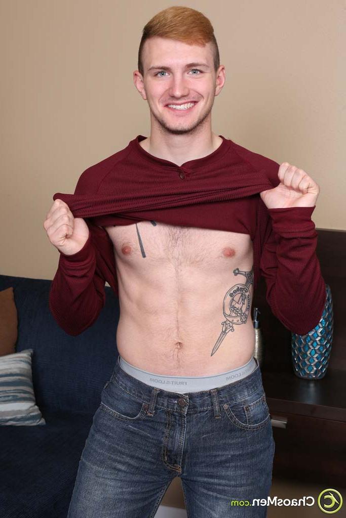 20P Redheaded twink Theodore shows his inked chest and hairy penis in a solo