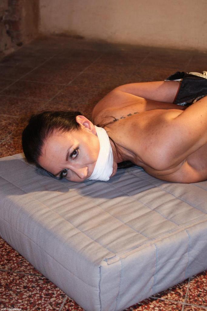 16P Poor Petra is left hogtied and gagged face down on a mattress