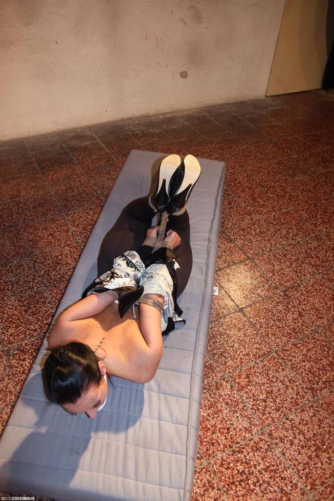 16P Poor Petra is left hogtied and gagged face down on a mattress