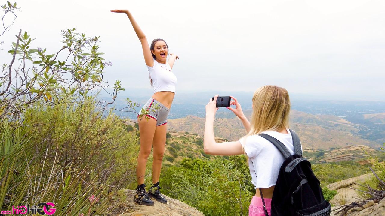 15P Mackenzie Moss and Eliza Ibarra have lesbian sex in an outdoor environment